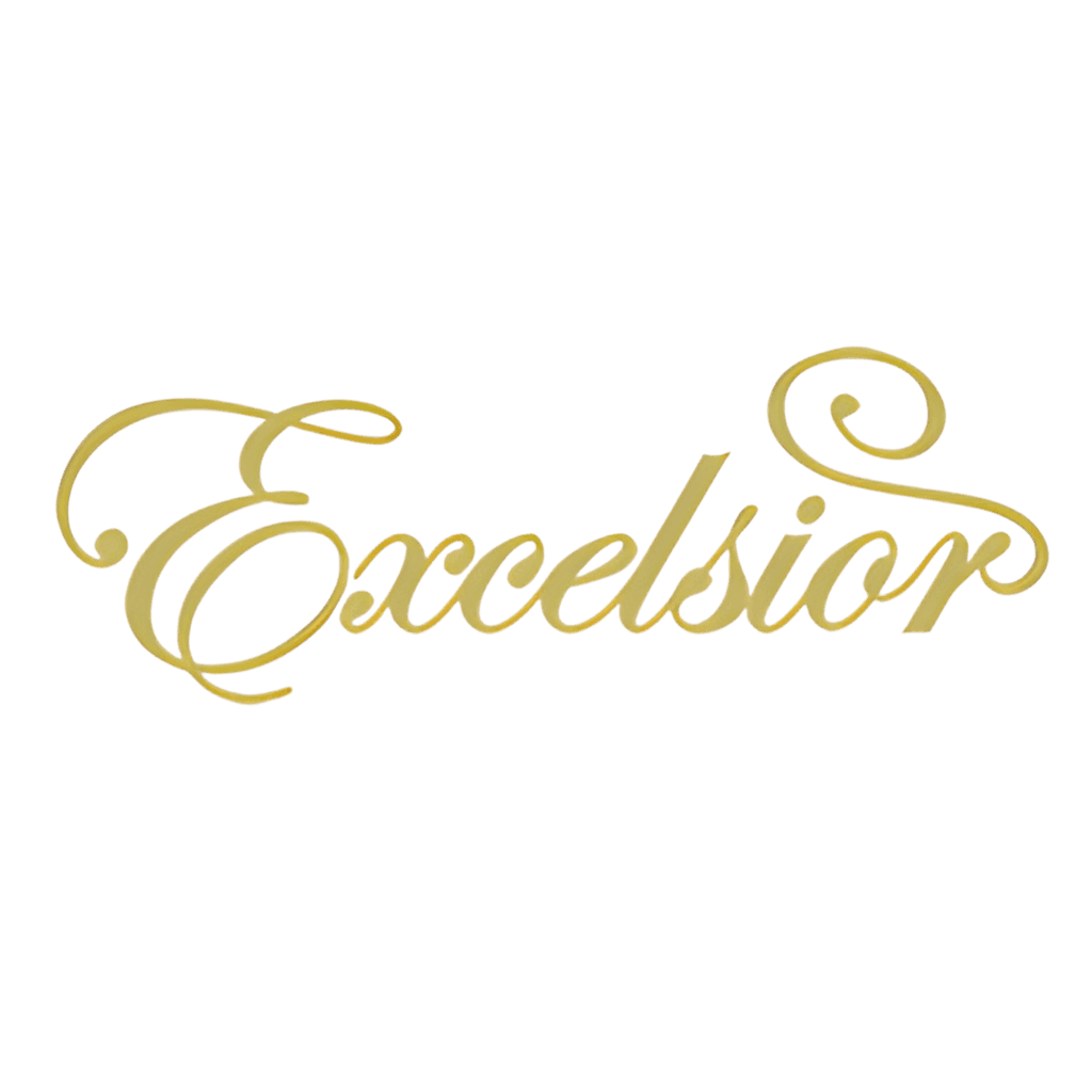 The word "Excelsior" is written in gold, cursive script on a plain white background.