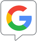The Google logo inside a grey-outlined speech bubble on a white background.