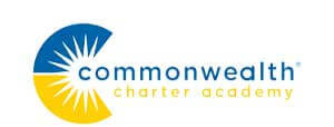 Commonwealth Charter Academy logo with a stylized blue and yellow "C" and the school name in blue and yellow text.