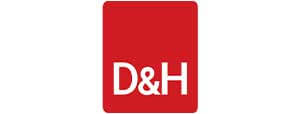 Red square logo with the white text "D&H" centered inside.