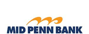 Mid Penn Bank logo with three orange wave shapes above the bold blue text "MID PENN BANK" on a white background.