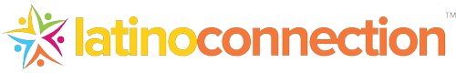 Logo for "latinoconnection" featuring colorful human figures forming a star shape to the left of the text in gradient orange and yellow letters.