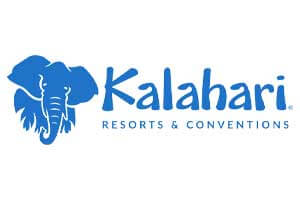 venue-logo-kalahari Blue logo with an illustrated elephant head on the left and the text "Kalahari Resorts & Conventions" on the right.