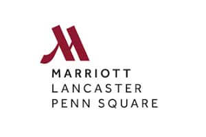 venue-logo-marriott-lancaster The logo for Marriott Lancaster Penn Square, featuring a stylized red "M" above the hotel's name in black capital letters on a white background.